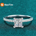 NeeTim 1ct 2ct Princess Moissanite Verlobungsring für Damen D VVS1 Diamant Heiratsantrag Brautringe Sterlingsilber Ehering