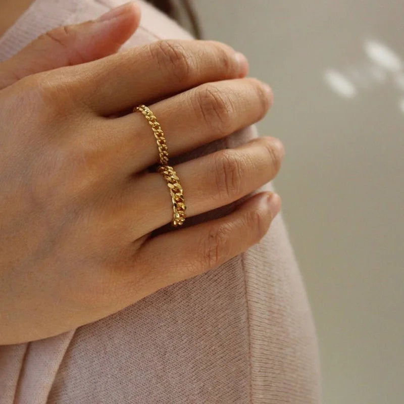 6mm dicker klobiger Kettenring, kubanische Gliederkette, Edelstahl, stilvoller Ring für Frauen und Mädchen