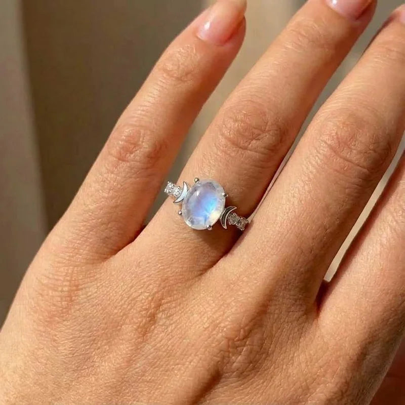 Anillos Ovalados Vintage de Plata de Ley 925 con Circonita Brillante para Mujer, Diseño Resplandeciente de Sol y Luna, Anillo de Fiesta, Joyería Fina de Alta Calidad