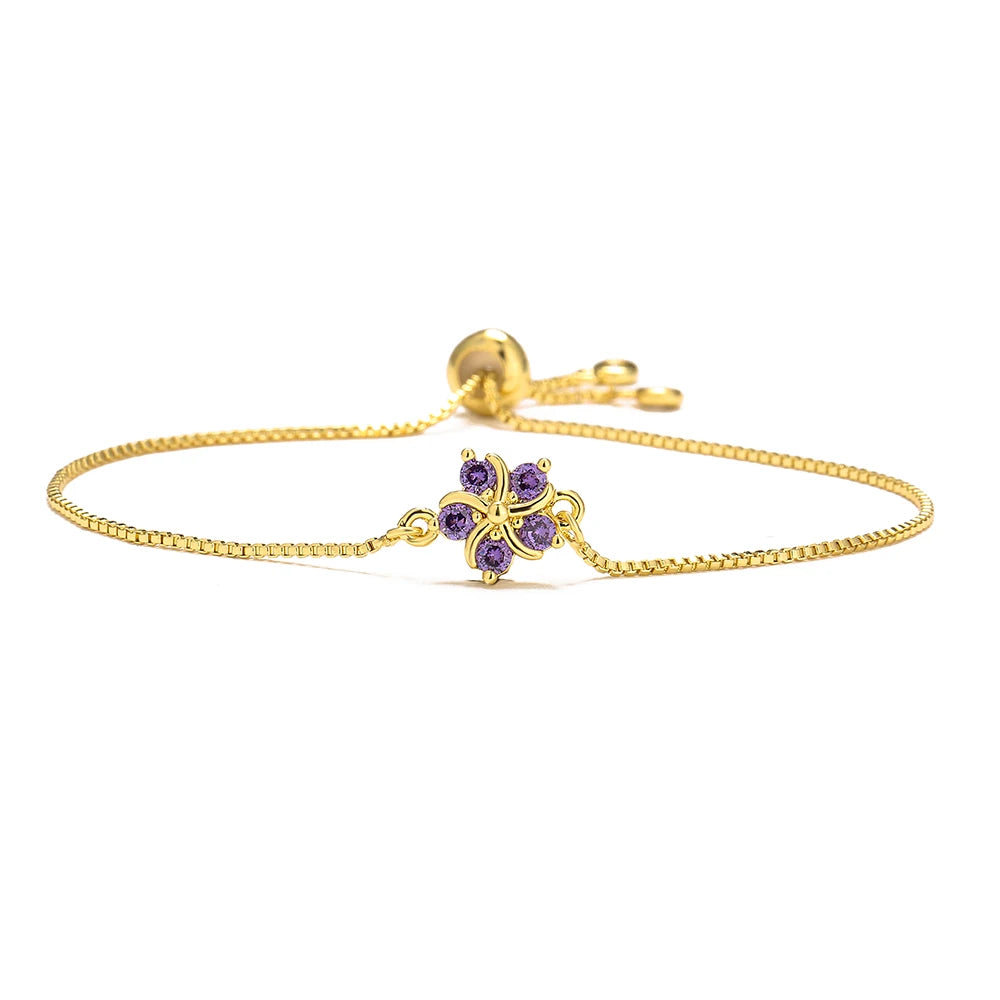 NEWBUY Mode Goldfarbe Bunte CZ Zirkon Blumen Charm Armbänder für Frauen Party Schmuck Accessoires