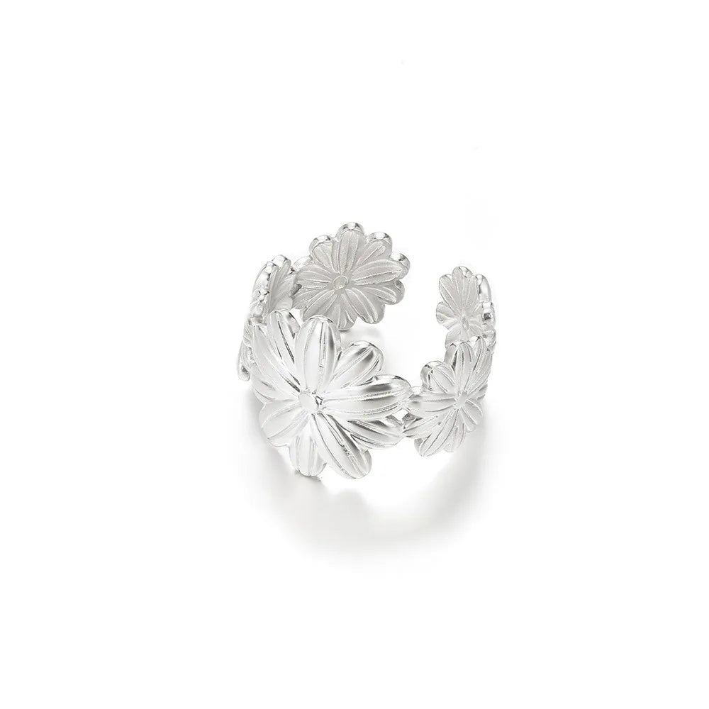 Einzigartiges Design Blumenringe für Frauen Geometrischer Edelstahl Blumenöffnung Ring Goldfarbener Schmuck Geschenk Anillos
