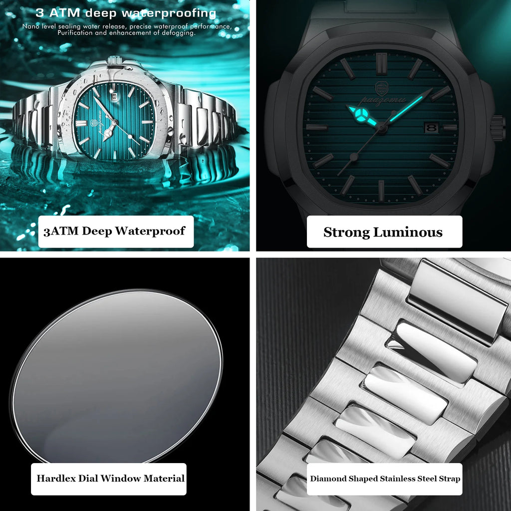 PAAZOMU Top Marca de Lujo Hombre Reloj Deportivo Impermeable Luminoso Fecha Hombre Reloj de Pulsera Cuadrado Dial Cuarzo Hombre Relojes Alta Calidad