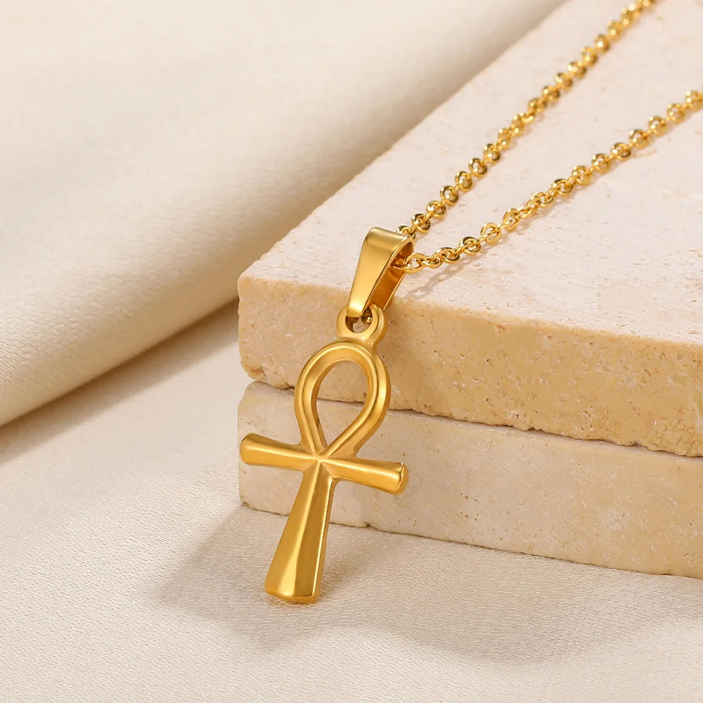 Cross Goddess Pendant Necklace for Women Stainless Steel 316L Gold Color Necklace 2025 New Party Jewelry Aesthetic Accessories