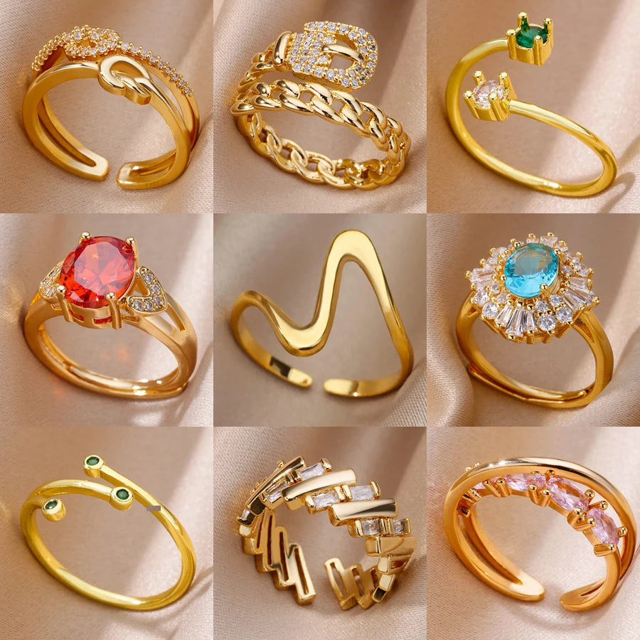 Zirkonsteinringe für Frauen Edelstahl Goldfarbe 2024 Neuer Trend Ehering Schmuck Geschenk bague femme anillos mujer