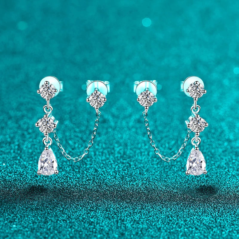 NeeTim Voll-Moissanit-Ohrstecker-Kettenohrringe für Damen Funkelnde Labor-Diamantohrringe 925 Sterling Silber Damen-Ohrringe Schmuck