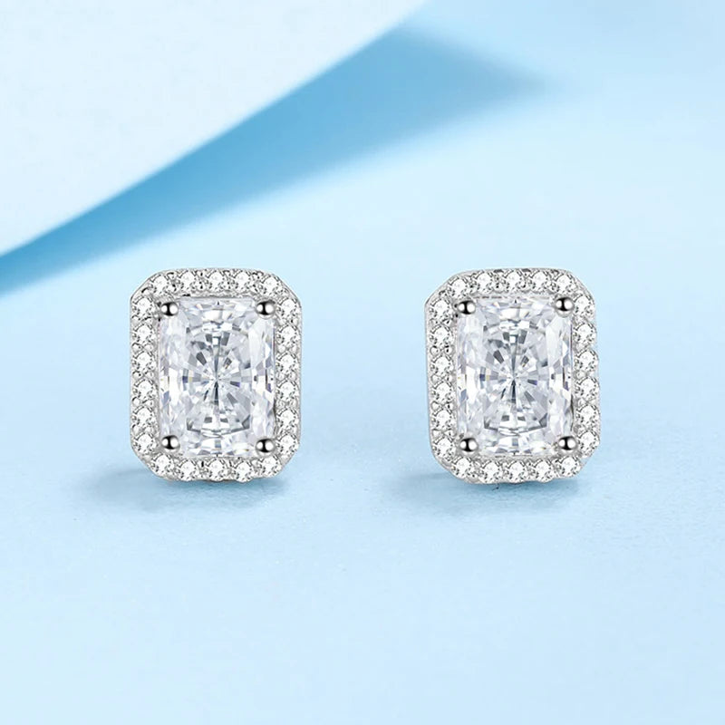 NeeTim Pendientes de Moissanita de 0.5CT 1CT 2CT con Corte Esmeralda para Mujer, Pendientes Clásicos de Novia con Corte Radiante, Joyería de Plata S925
