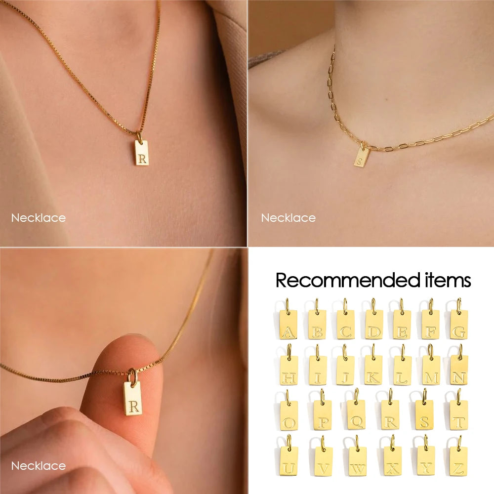 Alphabet-Anhänger für Halsketten, Edelstahl-Schmuck, DIY gravierte Schriftzüge, Accessoires, Damenschmuck