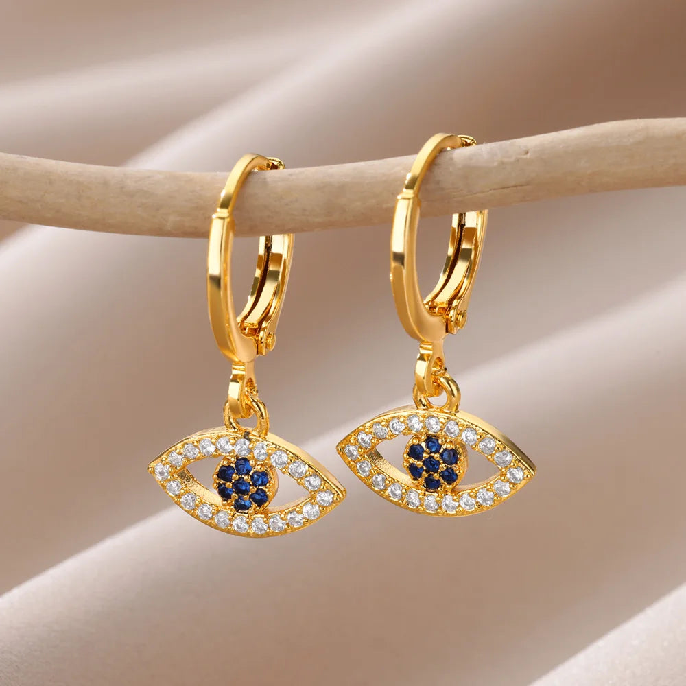 Neu Zirkon Evil Eye Ohrringe für Frauen Goldfarbe Edelstahl Ohrring Hochzeit Ästhetischer Vintage Schmuck Geschenk Brincos