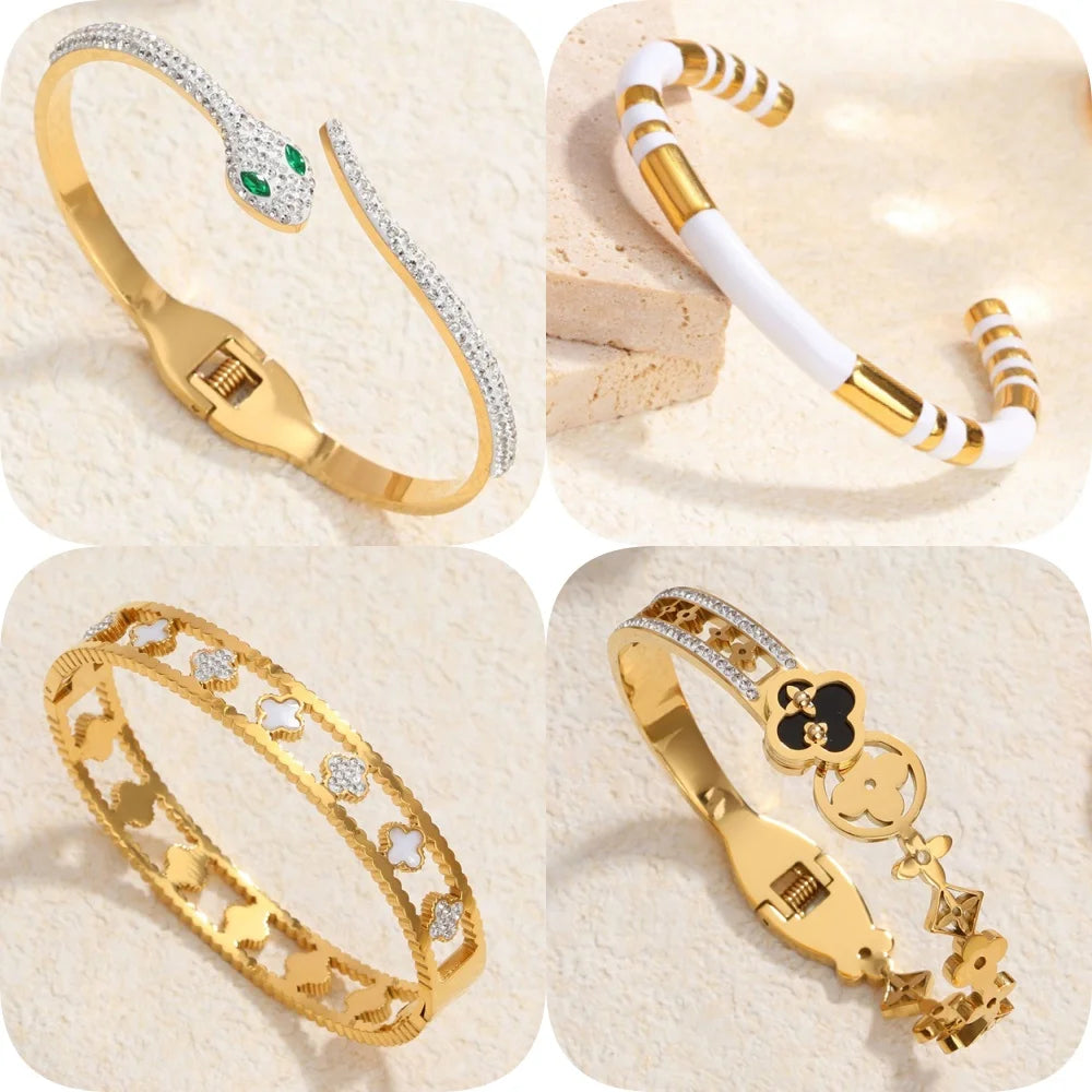 Klassisches Edelstahl-Zirkon-Emaille-Damenarmband, hochwertiges wasserdichtes Metallarmband, Hochzeitspartyschmuck