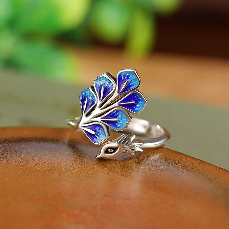925 Sterling Silber Blauer Pfau Eheringe für Frauen Verlobung Hochzeit Edler Schmuck Damenschmuck Großhandel