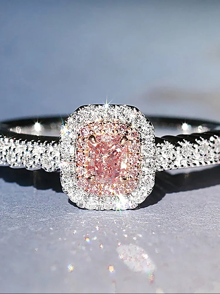 925er Sterlingsilber Fashion Zarter Süßer Rosa Zirkon Ring für Frauen Jubiläum Luxuriöser Personalisierter Hochwertiger Echtschmuck