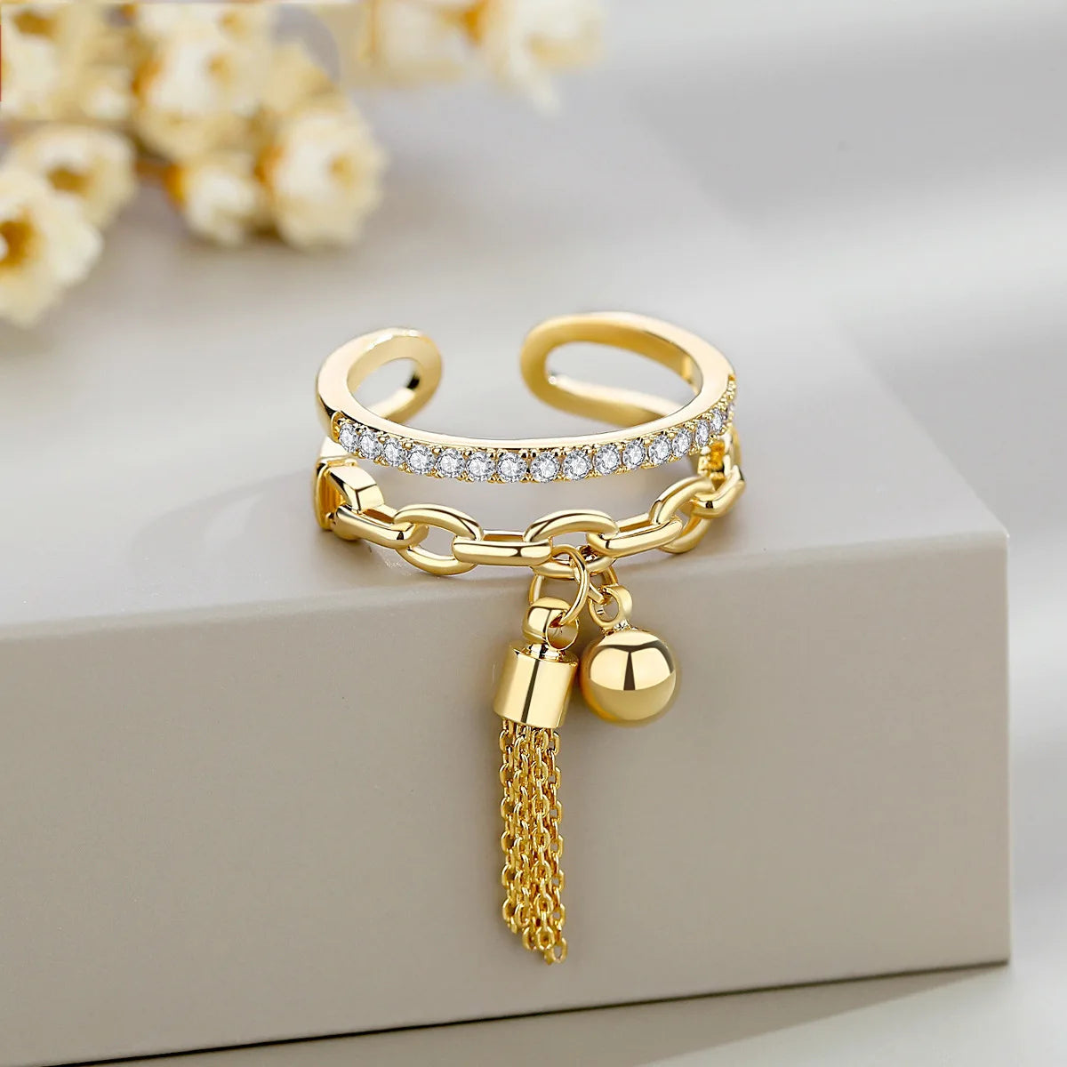 Yupsk Koreanische Mode Mikropavé-Kristall Zirkonia Schleifenring für Frauen Mädchen Exquisite Ins Trendige Minimalistische Fingerringe Schmuck