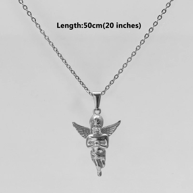 Collar con dije de ángel de Cupido religioso de acero inoxidable, bañado en oro de 18 quilates, con dije de ángel sólido en 3D, para hombre