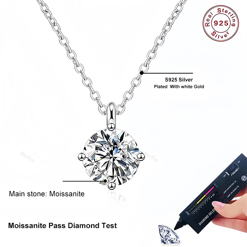 NeeTim 1ct 2ct 3ct D VVS1 Collar de Moissanita para Mujer Plata de Ley 925 con Baño de Oro Blanco Diamante de Laboratorio Colgante Brillante