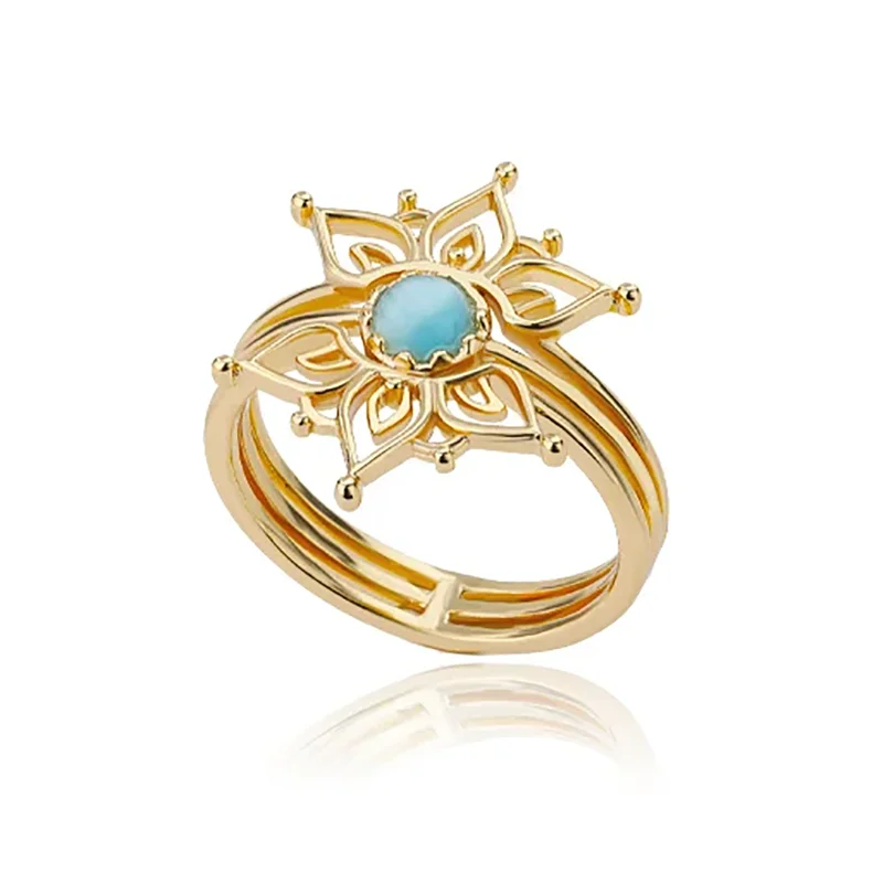 Edelstahl Lotusblumenring für Frauen, goldfarben, Vintage-Stein, Opal, ovaler Blumenring, modischer ästhetischer Schmuck, Geschenk