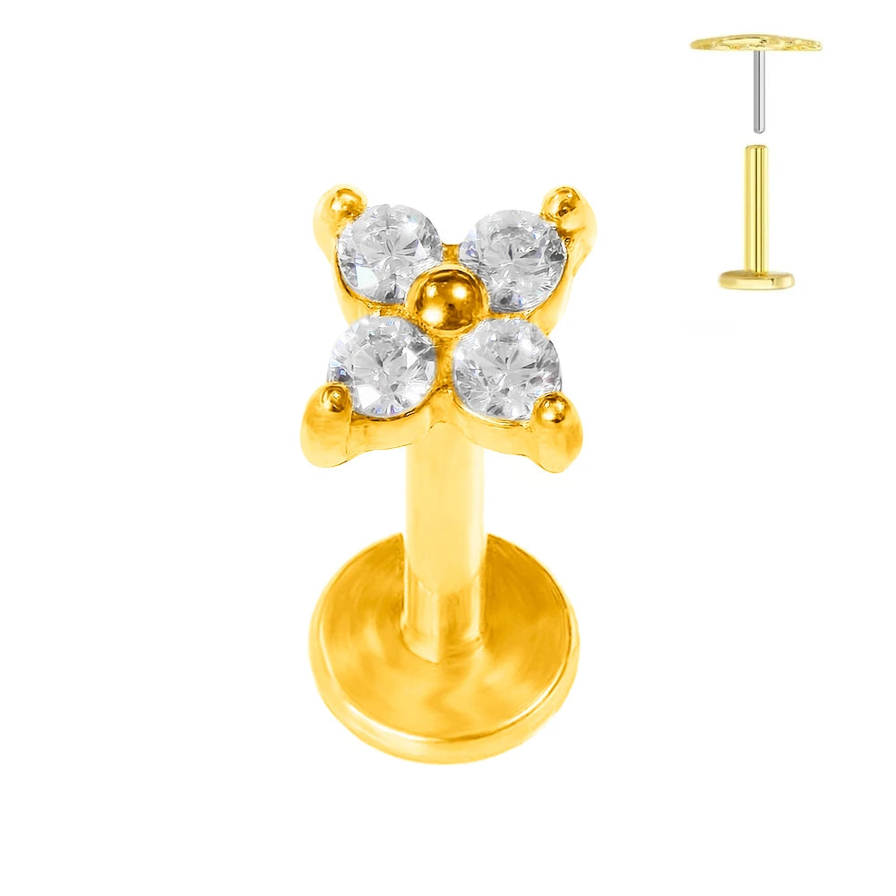 ASTM F136 G23 Titan Blattzweig Push-In Threadless Labret Piercing 16/18/20G Ohrstecker Knorpel Großhandel Körperschmuck