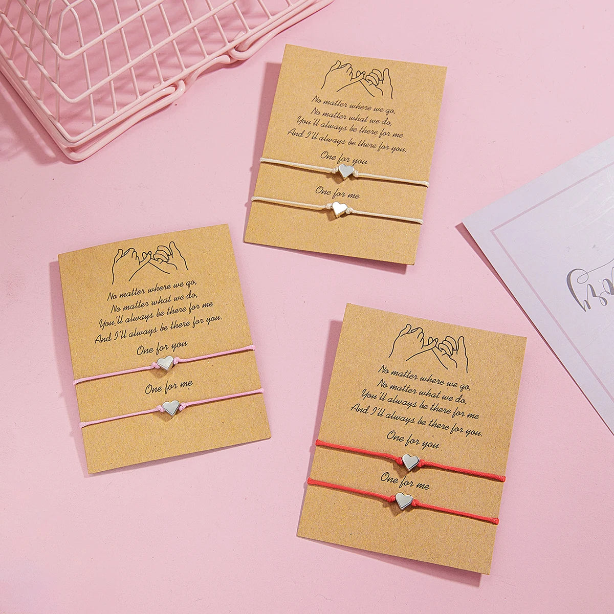 2 PCS Card Sets of Minimalist Casual Style Copper Heart Adjustable Rope Chain Couple Bracelet Jewelry Valentine's Day Gift