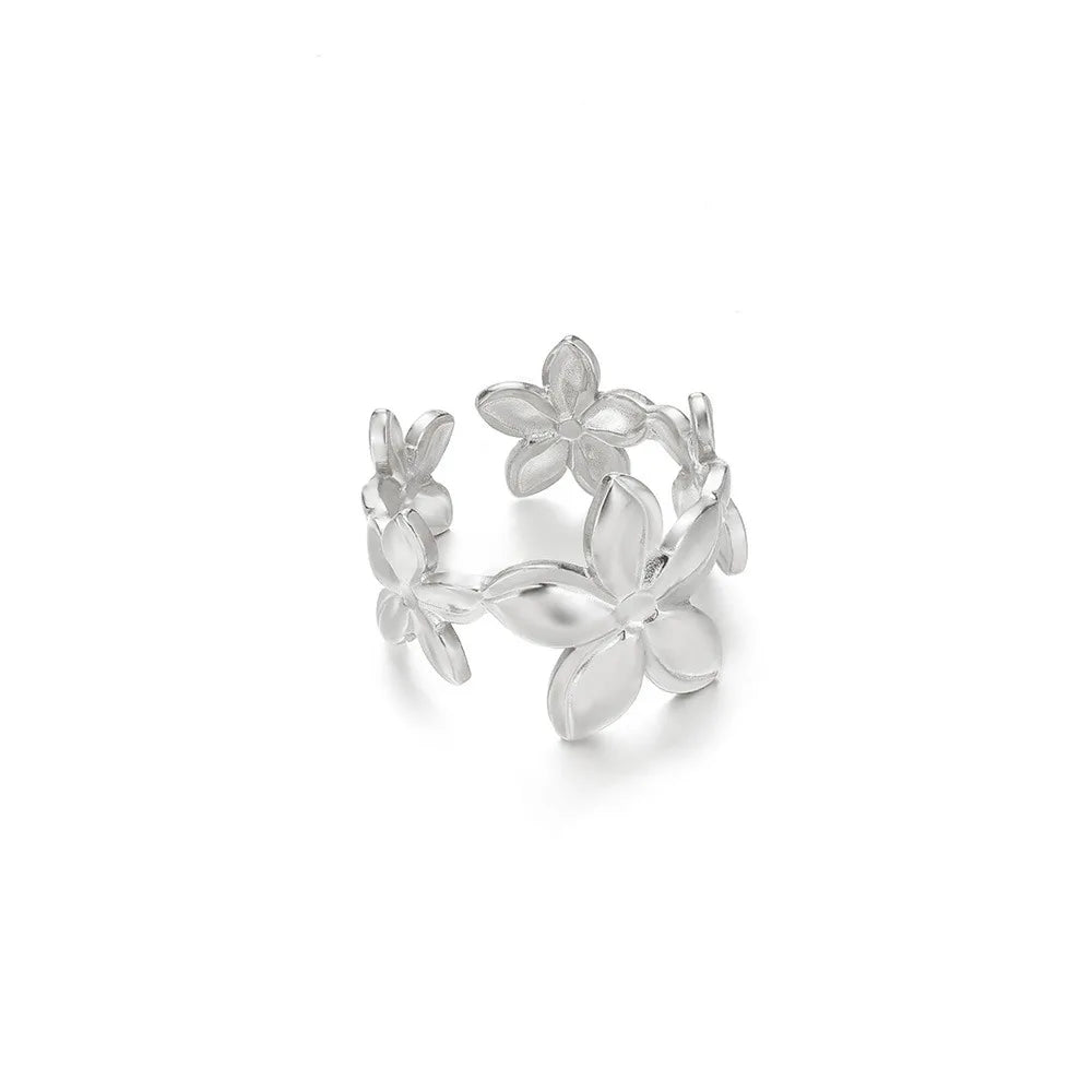 Einzigartiges Design Blumenringe für Frauen Geometrischer Edelstahl Blumenöffnung Ring Goldfarbener Schmuck Geschenk Anillos