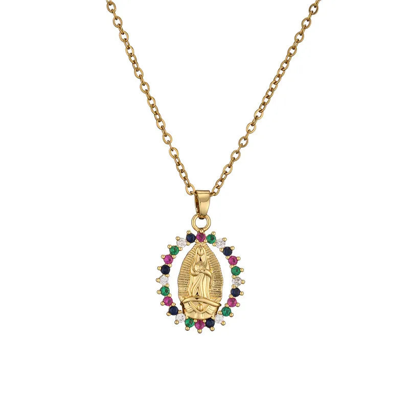 NEWBUY Trendy Gold Color Shiny AAA CZ Zircon Virgin Mary Pendant Necklaces For Women Gift