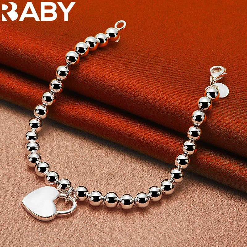 URBABY 925 Sterling Silber Glatte Perlenkette Herz Anhänger Armband für Frauen Hochzeit Party Modeschmuck Geschenk