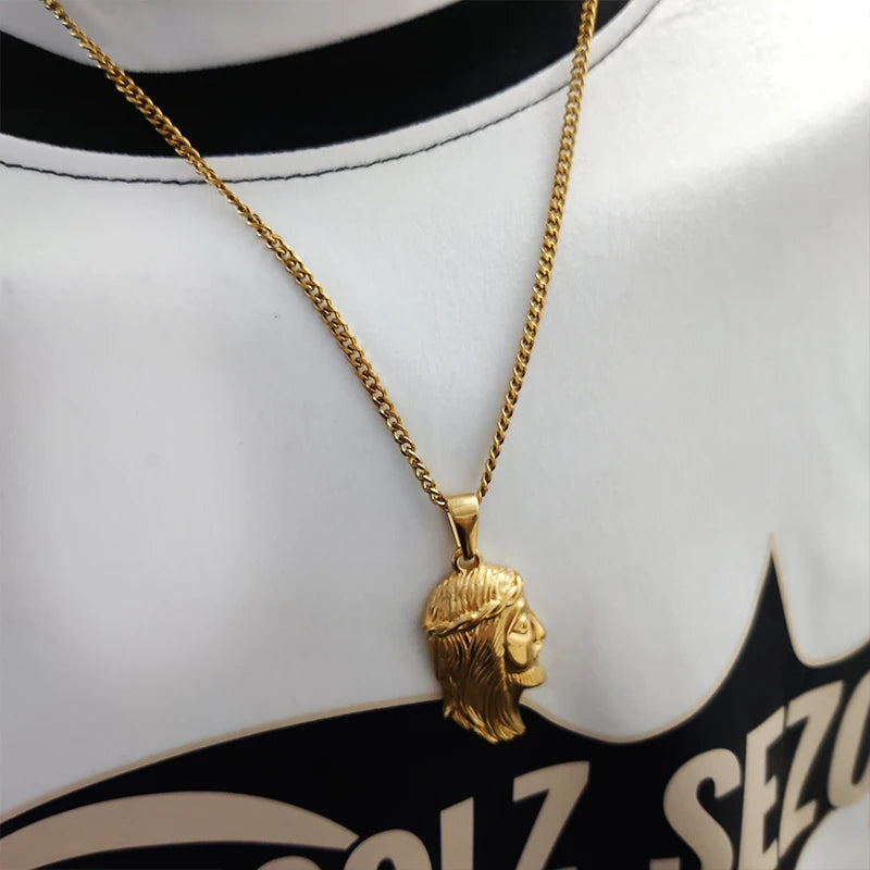Collar con colgante de cabeza de Jesús de acero inoxidable con chapado en oro de 18 quilates estilo Hip-Hop, joyería impermeable, el regalo ideal para hombre