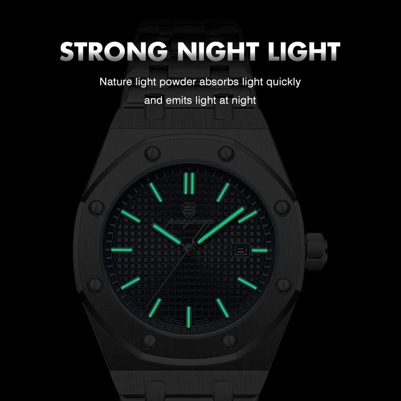 PAAZOMU Reloj de pulsera de lujo para hombre, resistente al agua, luminoso, con fecha, de acero inoxidable, a la moda, de cuarzo, para hombre, Reloj