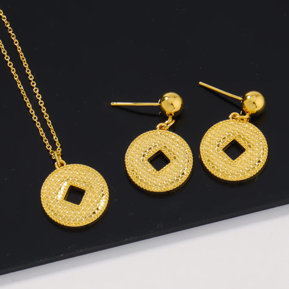 Dubai Goldfarbene Anhänger Halsketten Schmuck für Frauen Kostüm Halsketten Ohrringe Sets Nigerianische Hochzeitsgeschenke