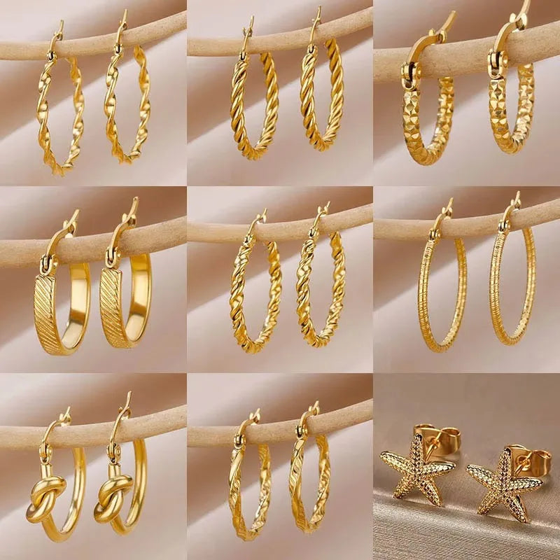 Vintage Runde Edelstahl Creolen für Damen Vergoldete Ohrringe 2023 Trend Statement Ohrschmuck Weihnachtsgeschenk
