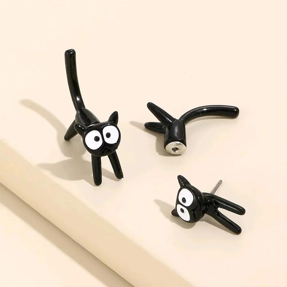 Schwarze Katze Design Ohrstecker Trendy Ins Mädchen Süße Damen Ohrringe Tiermotiv Schwarze Bemalung