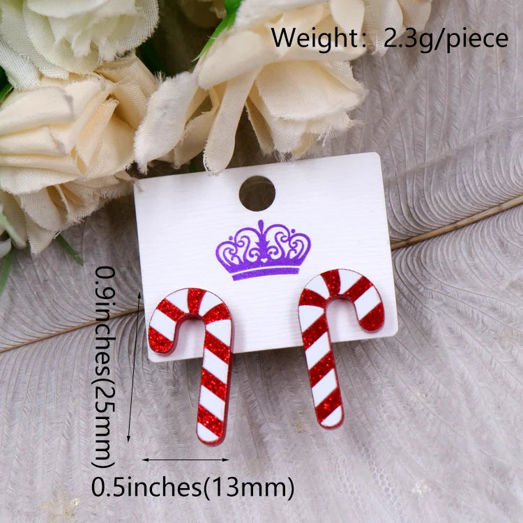 Custom Santa Hats Tree Mouse Head Turkey Glitter Acrylic Christmas Stud Earrings Stainless Steel Jewelry Wholesale