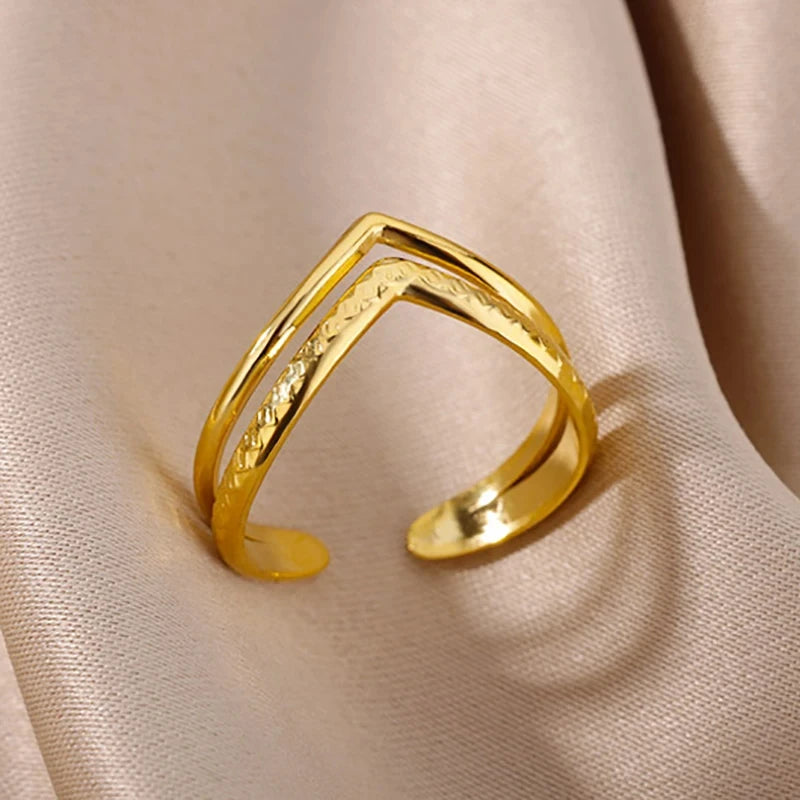 Edelstahl Blumenringe für Frauen Goldfarbe Muschel Seestern Mehrschichtiger Aushöhlungsring Modeschmuck Hochzeitsgeschenke