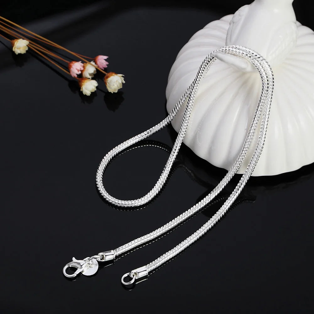 40-75cm 925 Plata de Ley 1MM/2MM/3MM Collar de Cadena de Serpiente Sólida Para Hombres Mujeres Joyería de Moda para colgante envío gratis