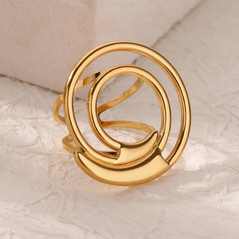 Anillos de doble corazón para mujer, color dorado, acero inoxidable, anillo abierto ajustable, joyería estética de moda para fiesta o boda, regalo