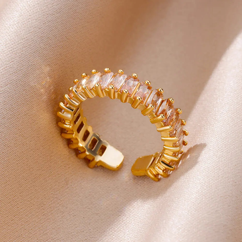 Bunte Zirkonringe für Damen Goldfarbe Edelstahl Mode Cubic Zirkonia Ring 2023 Trend Ästhetischer Hochzeitsschmuck Geschenk