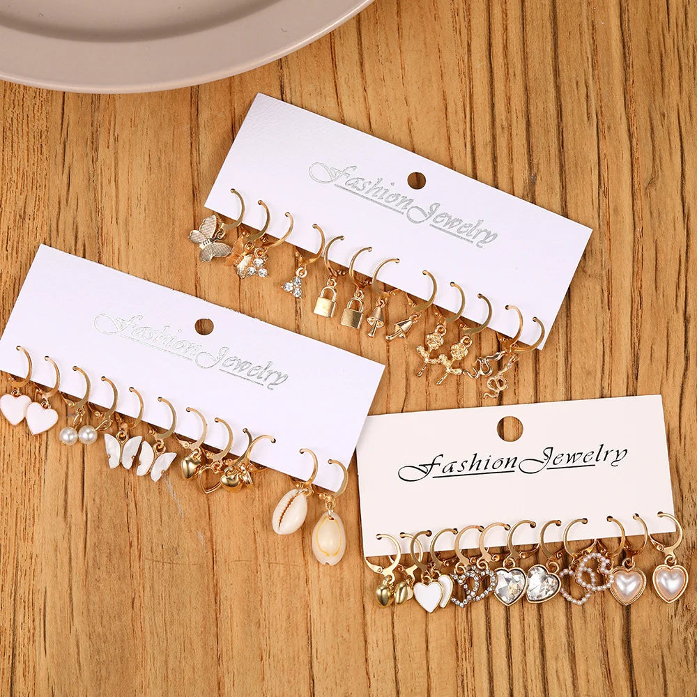 36-teiliges Boho-Herz-Ohrring-Set für Damen, goldfarben, böhmische Vintage-Perlenohrringe, europäischer und amerikanischer Schmuck, Geschenke 2024