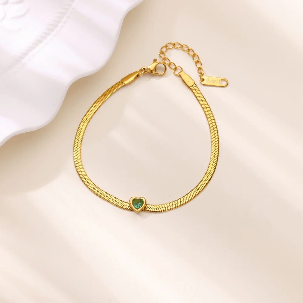 Zirkon Geburtsstein Herz Armbänder für Frauen Goldfarbene Edelstahl Herzarmband Hochzeit Geburtstag Luxus Schmuck Geschenk