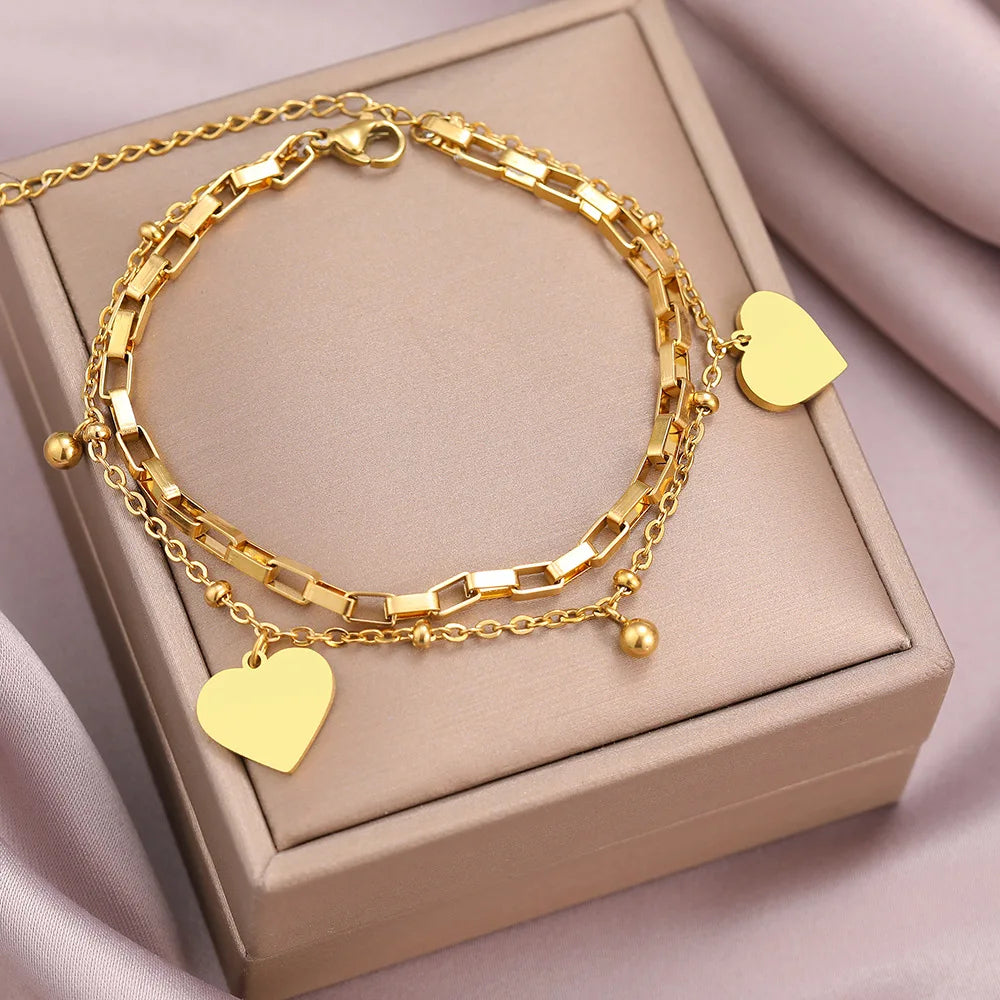 Mode 316L Edelstahl Herz-Armband für Frauen Kleine vergoldete Schlüsselbeinkette Mädchen Hochzeit Party Charm Schmuck Geschenk