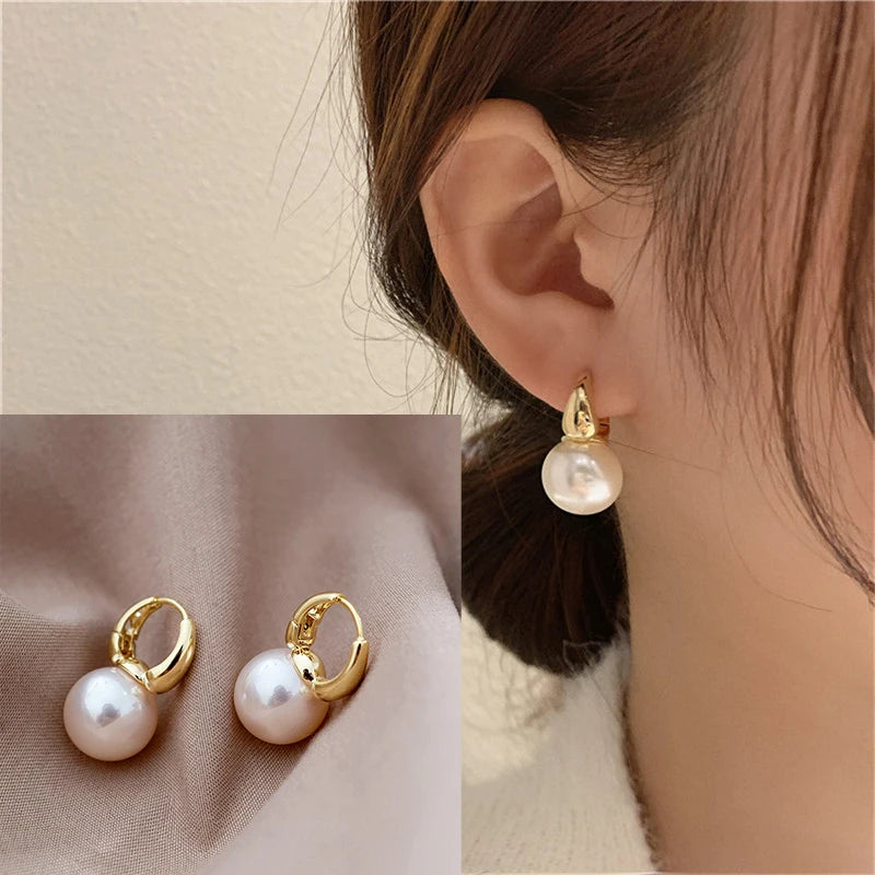 Pendientes de aro con perlas de color plateado para mujer, aretes minimalistas de color dorado, joyería de moda para bodas, Dropshipping