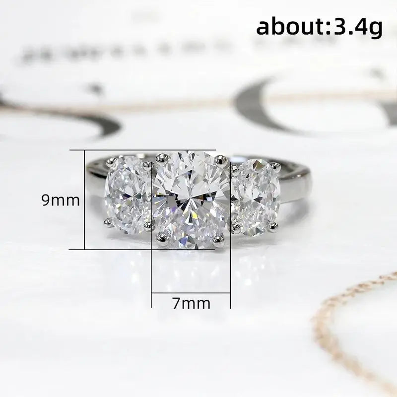 925 Sterling Silber Klassische Funkelnde Ovale Zirkonringe für Damen Hochwertige Hochzeitsparty Trendiger Schmuck Jubiläumsgeschenk