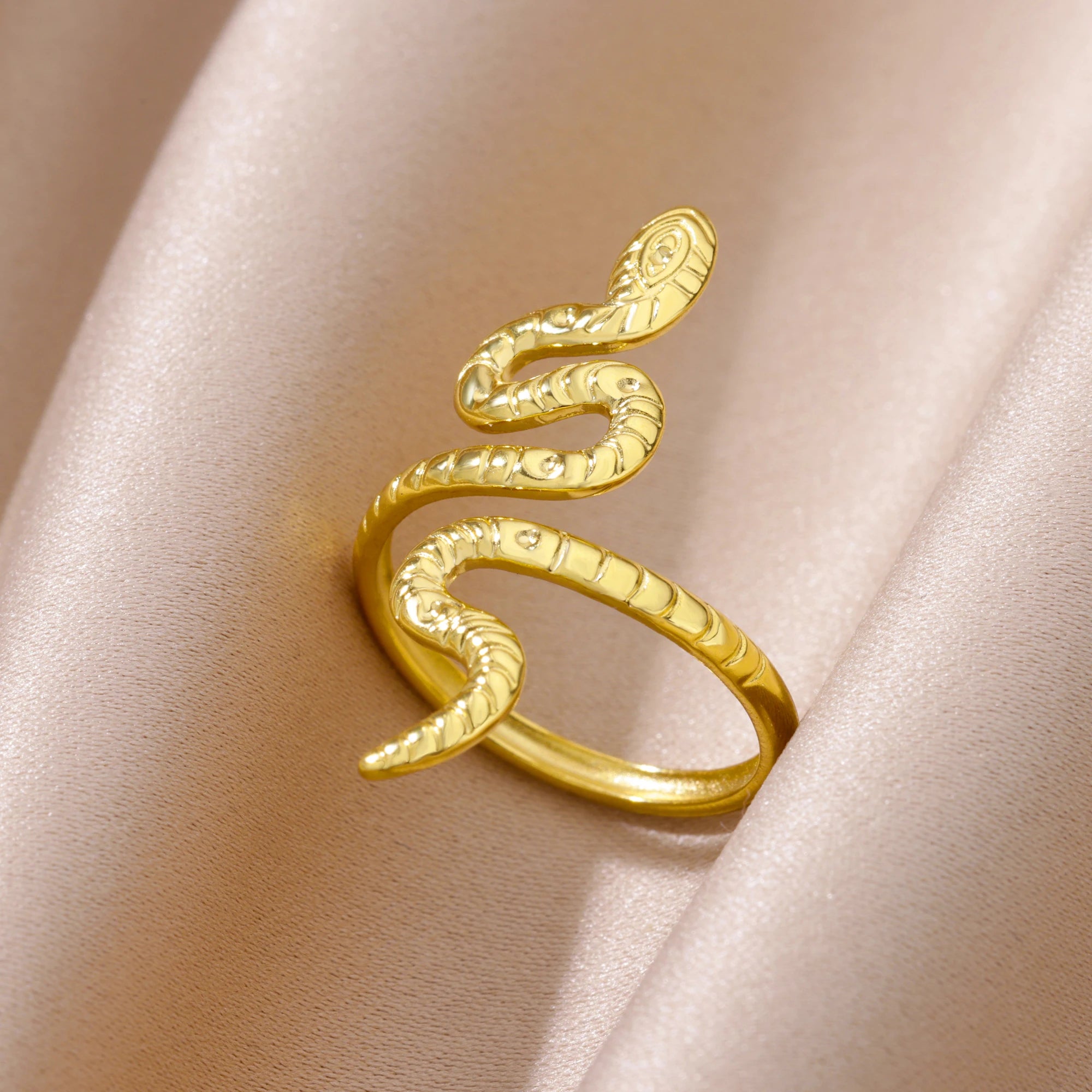 Zirkon-Schlangenringe für Damen und Herren Edelstahl Goldfarben Offener verstellbarer Ring Vintage Gothic Ästhetik Schmuck anillos mujer