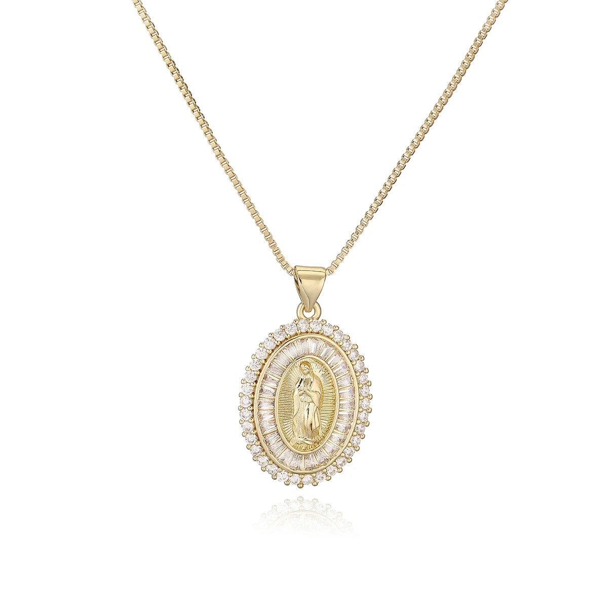 NEWBUY 2025 New Arrival Classic Design Gold Color Virgin Mary Pendant Necklace For Women Shiny CZ Zircon Copper Jewelry