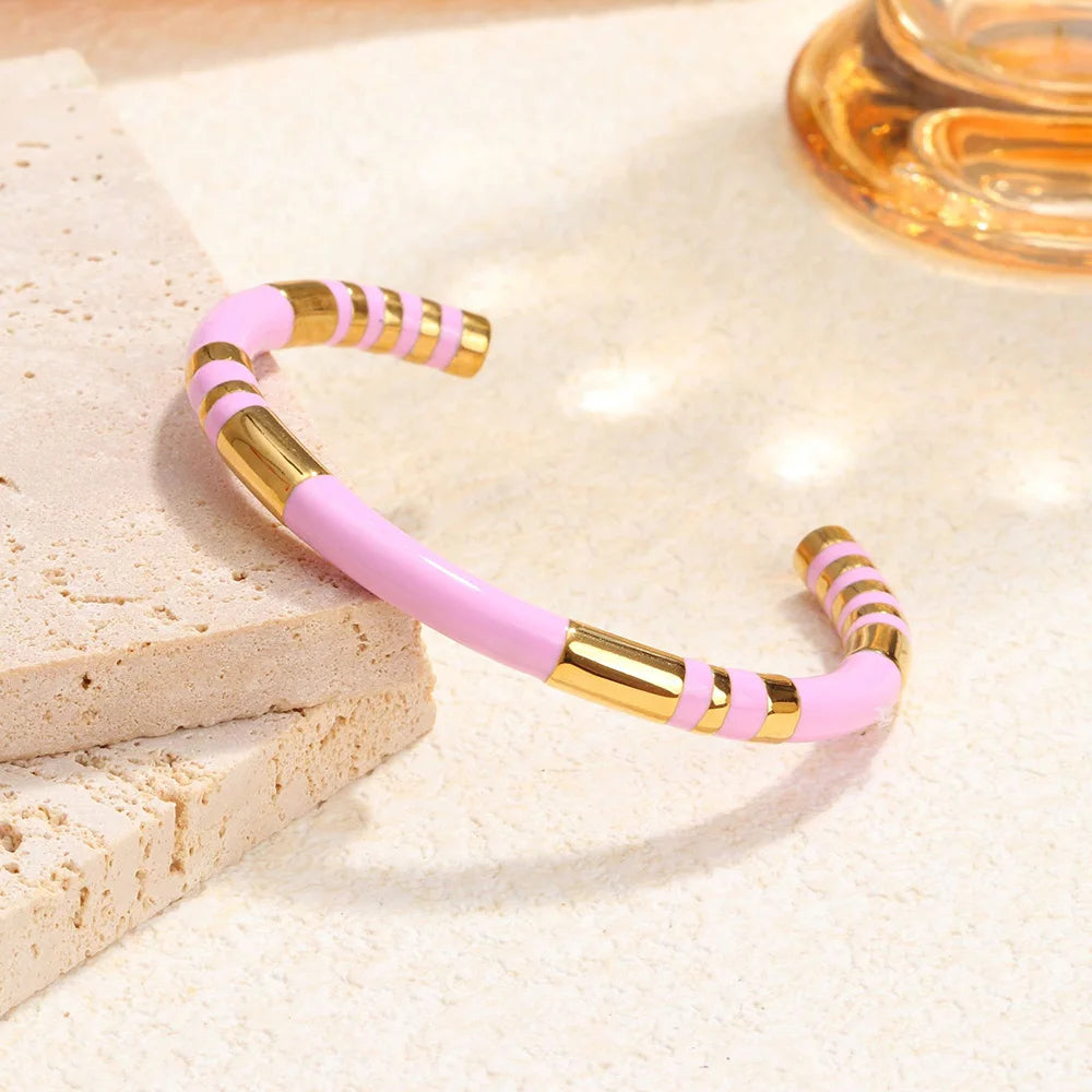 Klassisches Edelstahl-Zirkon-Emaille-Damenarmband, hochwertiges wasserdichtes Metallarmband, Hochzeitspartyschmuck