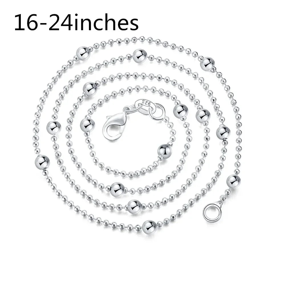 Collar de cadena de plata de ley 925 con dijes y cuentas redondas para mujer de 16 a 24 pulgadas, joyería noble de moda para fiestas y bodas, regalos navideños