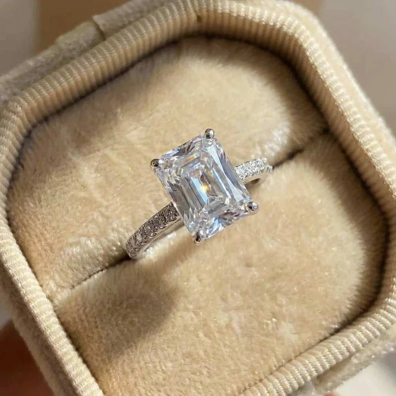 Anillos de mujer de plata de ley 925 con circonita cúbica de corte rectangular, sencillos y elegantes, para compromiso, boda, accesorios de joyería de lujo