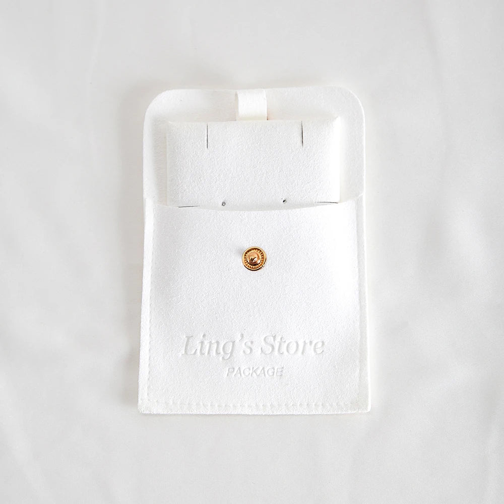 20/50/100Sets Personalized Logo Jewelry Microfiber Snap Bag 8x8cm Button Pouch Insert Luxury 6x6cm Cards Can Debossed Print Name