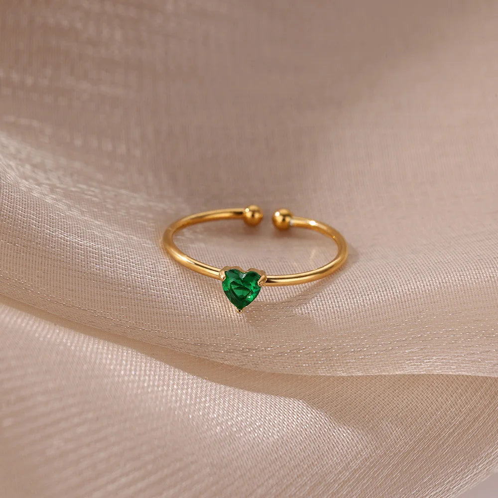 Edelstahl Geburtsstein Offene Ringe für Frauen Mode 12-farbiger Kristall Zirkon Herz Ring Geburtstag Ästhetischer Schmuck Geschenk