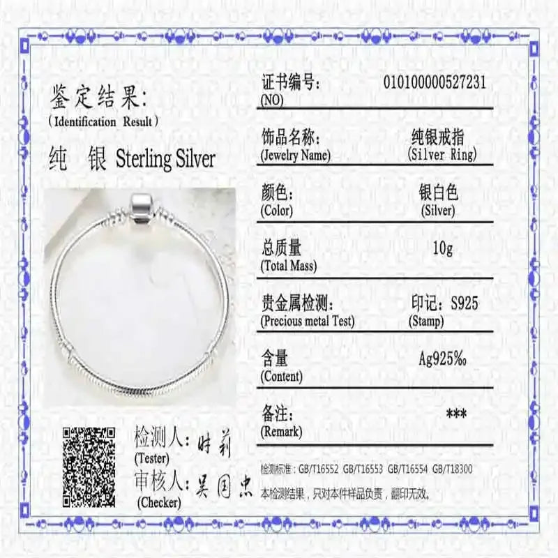 Berühmte Marke Original Zertifiziert 925 Sterling Silber Armband für Frauen DIY Charms Perlen Schlangenkette Klassischer Handgelenkschmuck