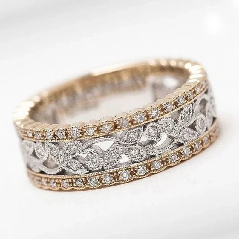 Modischer minimalistischer zweifarbiger Zirkonring mit Intarsien für Damen, Geburtstagsparty-Schmuck, individueller Schmuck