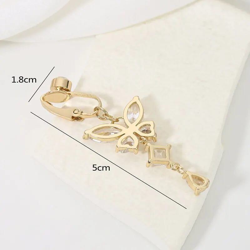 Anillo de ombligo de clip en forma de mariposa, de cobre con circonita, piercing falso para el ombligo, joyería corporal umbilical, estilo moderno y de moda