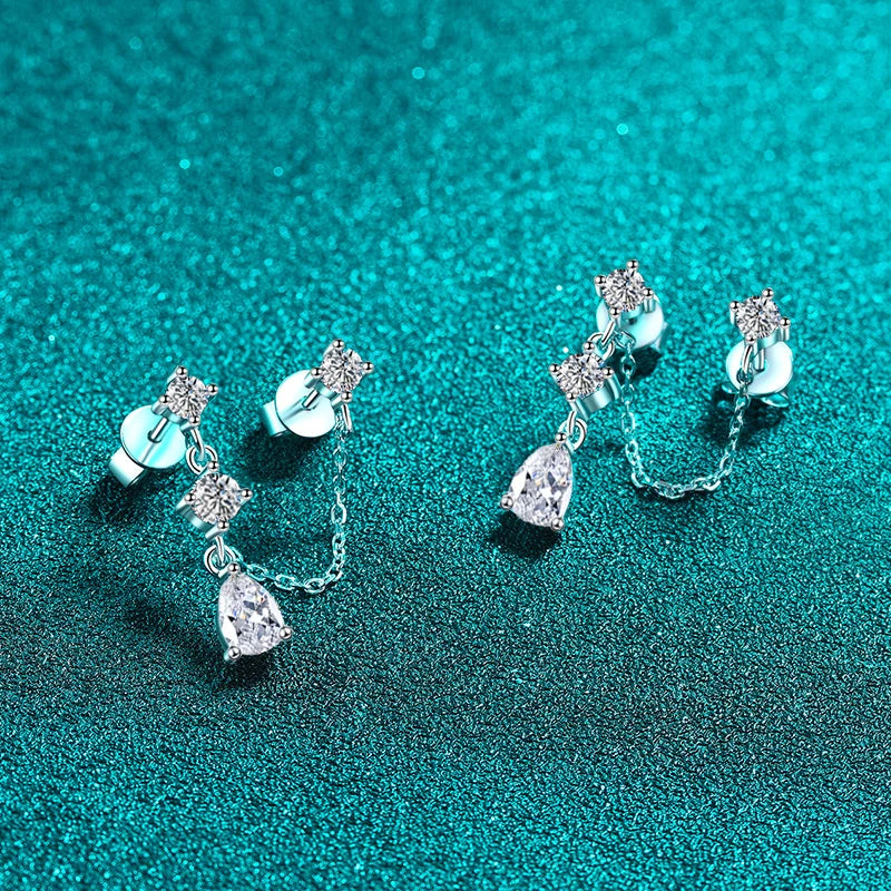 NeeTim Voll-Moissanit-Ohrstecker-Kettenohrringe für Damen Funkelnde Labor-Diamantohrringe 925 Sterling Silber Damen-Ohrringe Schmuck